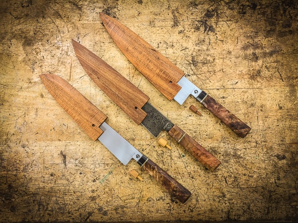 Three Japanese kitchen knives